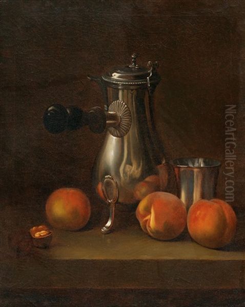 A Still Life With Peaches Oil Painting by Jean Valette-Falgores Penot