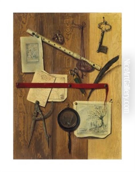 Trompe L'oeil Oil Painting by Jean Valette-Falgores Penot