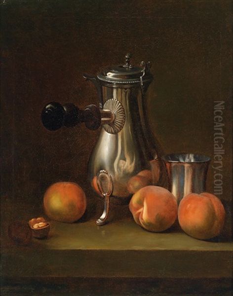 Ein Stillleben Mit Pfirsichen, Einer Walnuss Und Einer Chocolatiere Oil Painting by Jean Valette-Falgores Penot