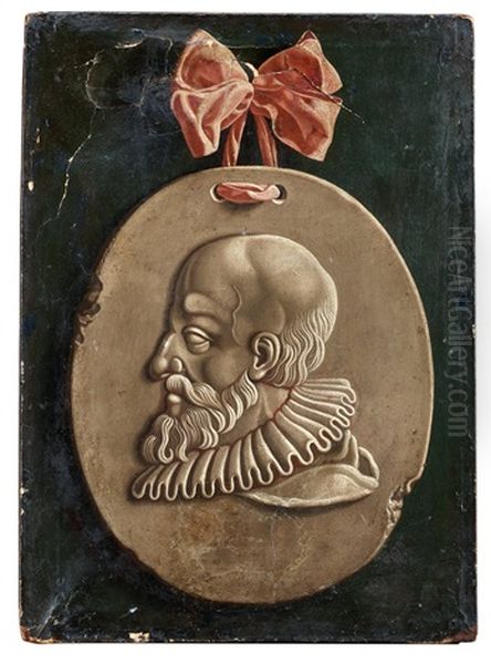 Trompe L'oeil Med Antikiserande Mansportratt Pa Medaljong Kront Av Rosett Oil Painting by Jean Valette-Falgores Penot