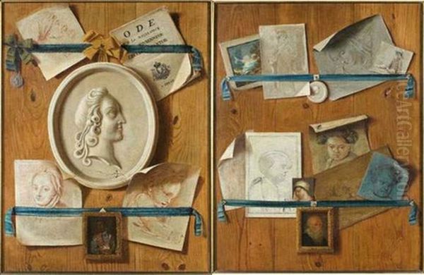 Trompe L'oeil Aux Dessins Et Medaillons De Marbre (+ Similar; Pair) Oil Painting by Jean Valette-Falgores Penot