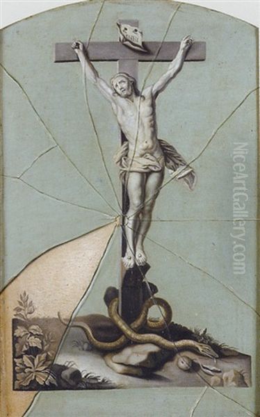 Trompe-l'oeil: Crucifixion Au Verre Casse Oil Painting by Jean Valette-Falgores Penot