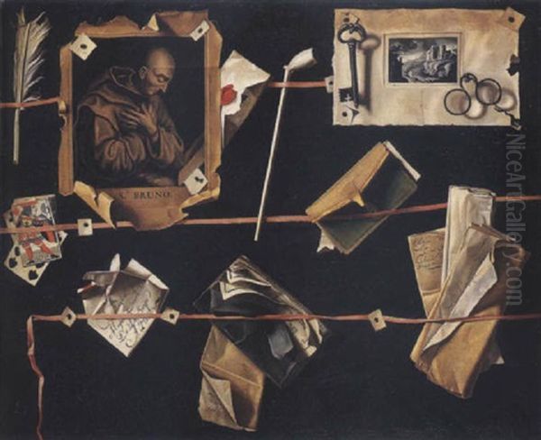 Trompe L'oeil Avec Une Gravure De Saint Bruno Oil Painting by Jean Valette-Falgores Penot