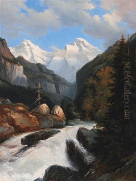 Torrent De Montagne Oil Painting by Charles Francois Joseph Pensee