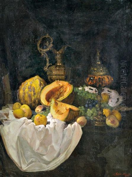 Still Life With Pitcher Oil Painting by Janos Pentelei-Molnar