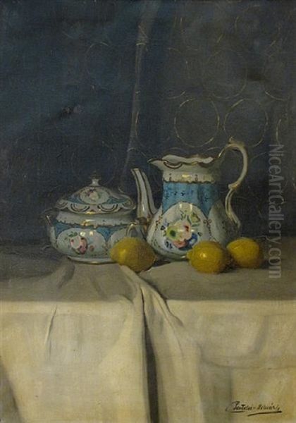 A Still Life With A Coffee Pot, A Sugar Bowl And Lemons Oil Painting by Janos Pentelei-Molnar