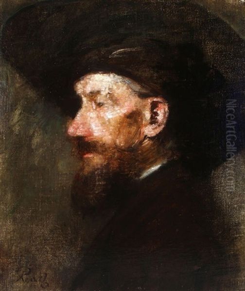 Profile Bust Portrait Of Bearded Man In Hat Oil Painting by Alois Penz