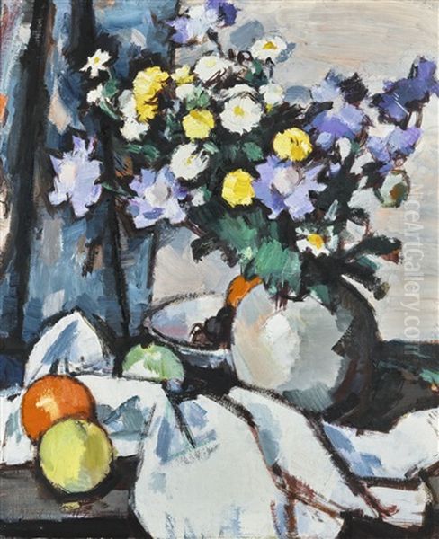 Michaelmas Daisies And Oranges Oil Painting by Samuel John Peploe