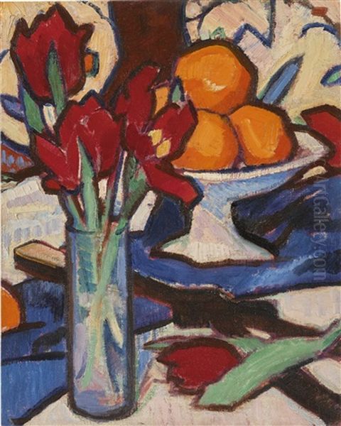 Still Life With Tulips And Oranges Oil Painting by Samuel John Peploe