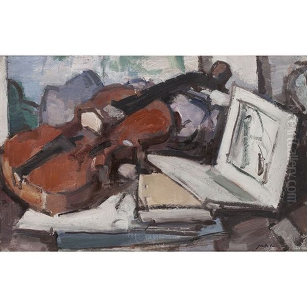 Still Life With Violin Oil Painting by Samuel John Peploe