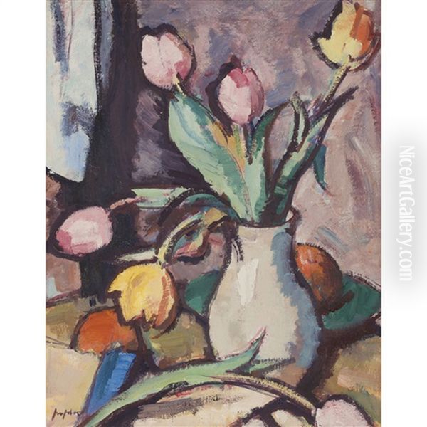 Still Life Of Tulips In A Vase Oil Painting by Samuel John Peploe