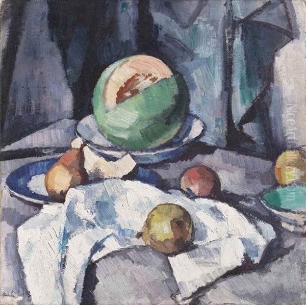 Melon And Pears Oil Painting by Samuel John Peploe