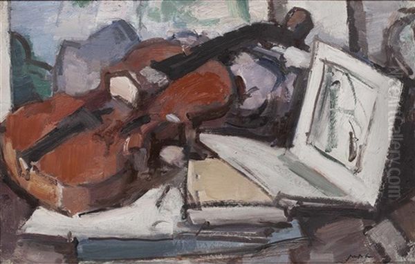 Still Life With Violin Oil Painting by Samuel John Peploe