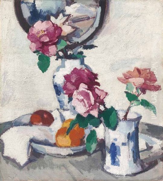 Still Life With Roses And Fruit by Samuel John Peploe