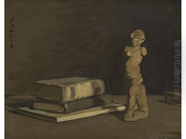 Still Life With Books And Statuette Oil Painting by Samuel John Peploe