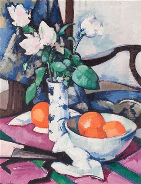 Still Life With Roses And Oranges Oil Painting by Samuel John Peploe