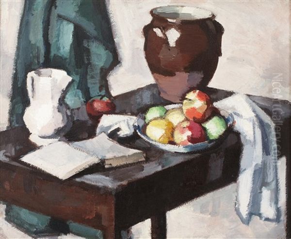 Still Life With Crock Oil Painting by Samuel John Peploe