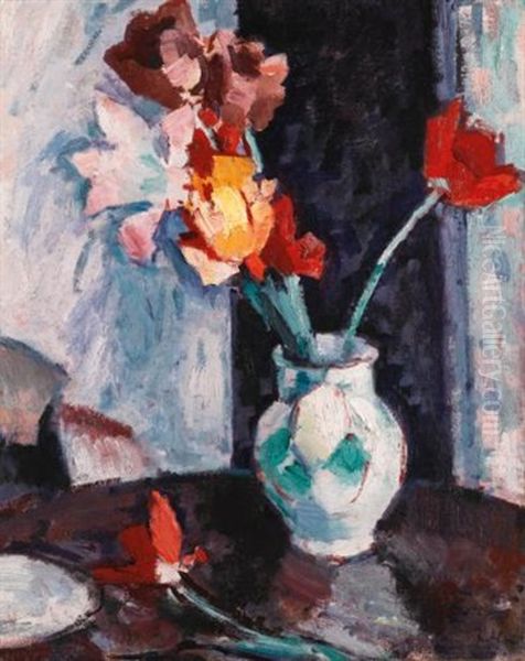 Tulips In A White Vase Oil Painting by Samuel John Peploe