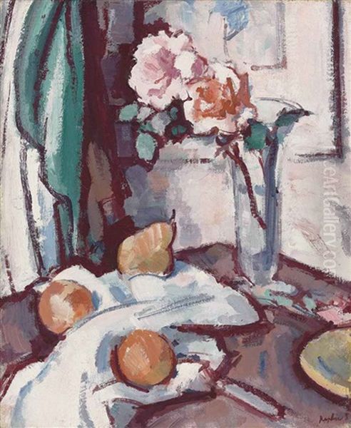 Still Life With Pink Roses, Oranges And A Pear Oil Painting by Samuel John Peploe