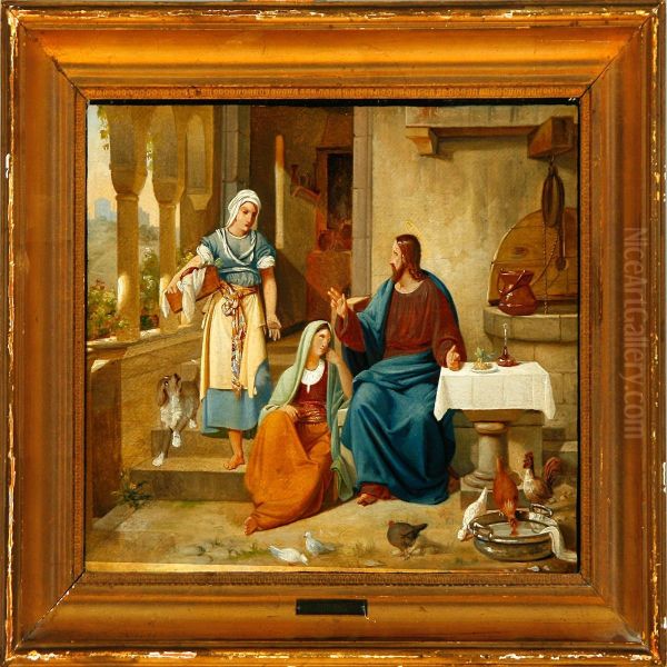 Christ At Martha Andmarie Oil Painting by Ditlev Konrad Blunck