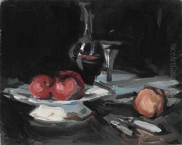 Still Life With A Wine Decanter, A Glass And Apples by Samuel John Peploe