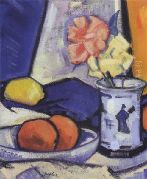 A Still Life Of Roses, Oranges And Lemons Oil Painting by Samuel John Peploe