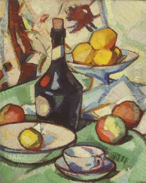 Still Life With Benedictine Bottle And Fruit Oil Painting by Samuel John Peploe