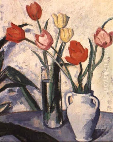 Tulips And Aspidistra Oil Painting by Samuel John Peploe