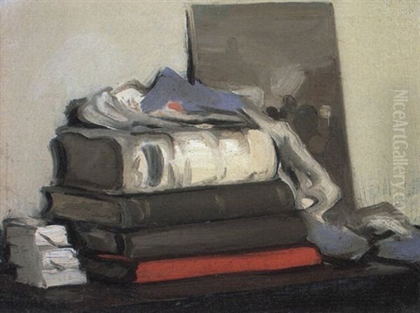 Still Life Withg Books Oil Painting by Samuel John Peploe