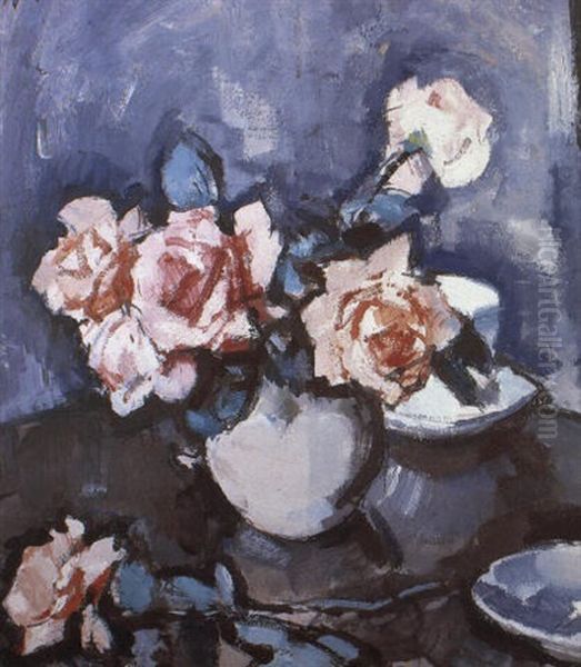 Mixed Roses In A Vase Oil Painting by Samuel John Peploe