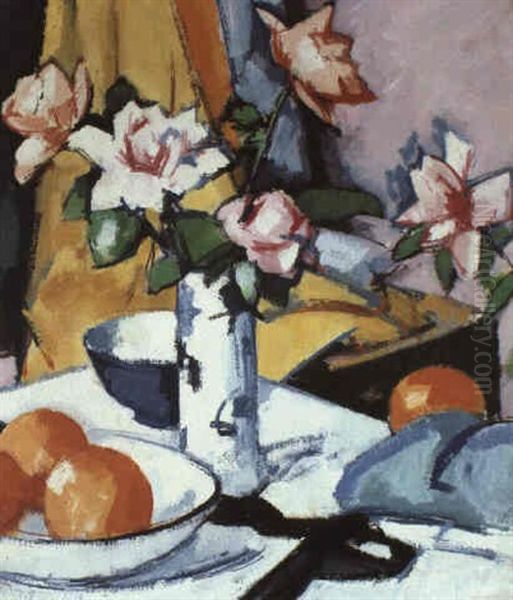 Still Life With Roses And Oranges Oil Painting by Samuel John Peploe