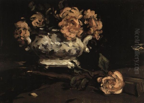 Salmon Pink Roses In A Bowl Oil Painting by Samuel John Peploe