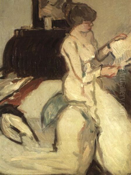 Interior With Seated Girl Oil Painting by Samuel John Peploe