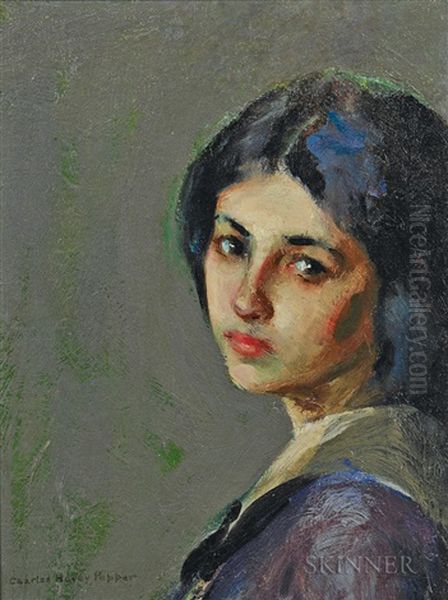 Study In Gray/a Young Woman Oil Painting by Charles Hovey Pepper