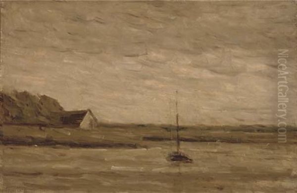 A Sailboat Moored On A Quiet Estuary Oil Painting by Arthur Douglas Peppercorn