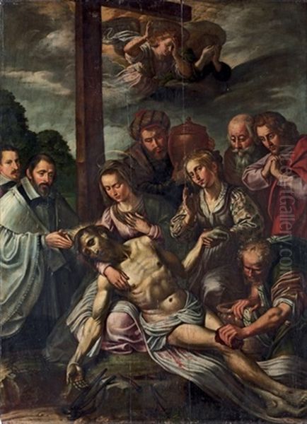 The Lamentation With Donors Oil Painting by Marten Pepyn