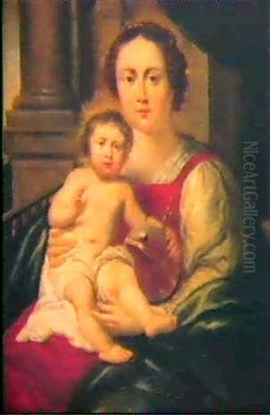 Madonna Mit Kind Vor Einem Architekturhintergrund Oil Painting by Marten Pepyn