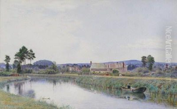 On The Canal At Exeter Oil Painting by Anna E. Martino Blunden