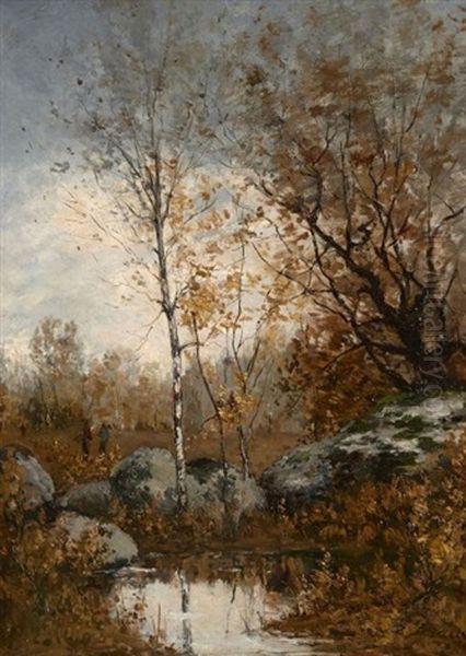 Dernieres Feuilles A Barbizon Oil Painting by Paul Emmanuel Peraire