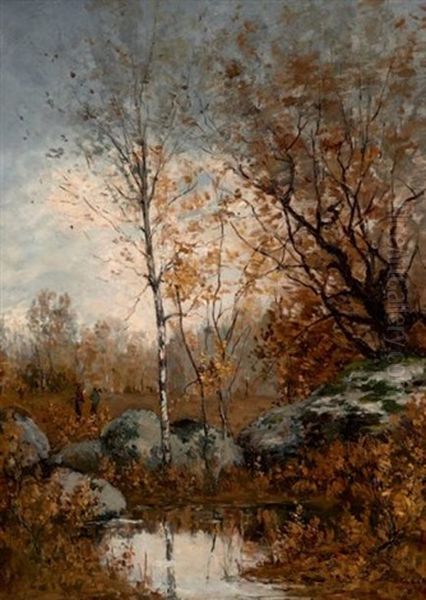 Dernieres Feuilles A Barbizon Oil Painting by Paul Emmanuel Peraire