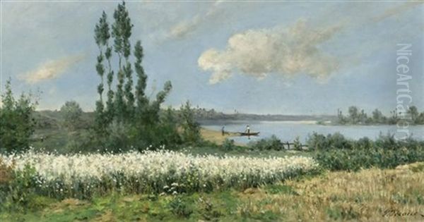 Wiesenlandschaft An Einem Fluss Oil Painting by Paul Emmanuel Peraire