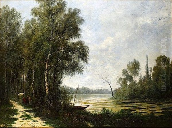 L'etang A Mortefontaine, Effet Du Matin Oil Painting by Paul Emmanuel Peraire