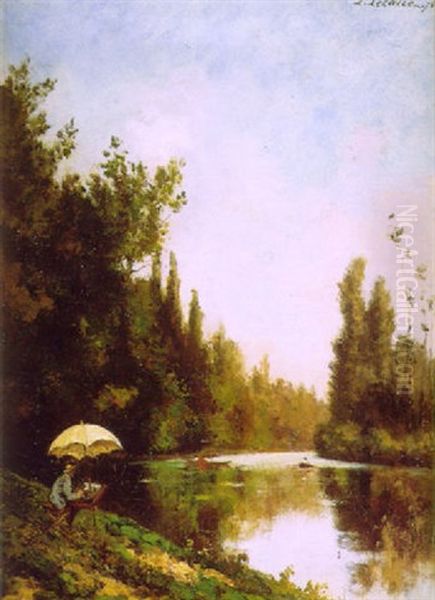 L'artiste Au Bord De L'oise Oil Painting by Paul Emmanuel Peraire