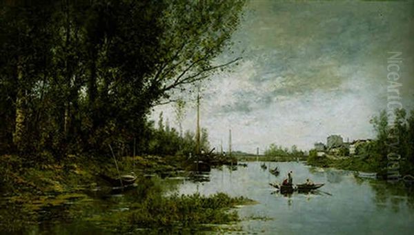 A French River Landscape Oil Painting by Paul Emmanuel Peraire