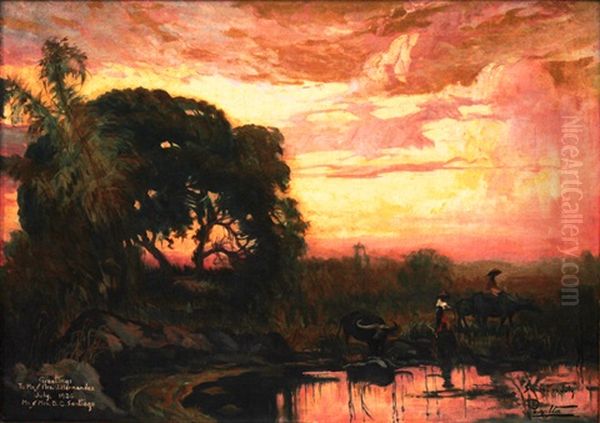 Sunset In July Oil Painting by Ramon Peralta