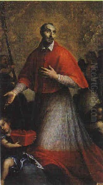 San Carlo Borromeo In Gloria Oil Painting by Santo Peranda