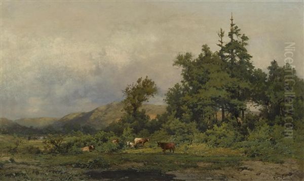 Cows Grazing Oil Painting by Carl Von Perbandt