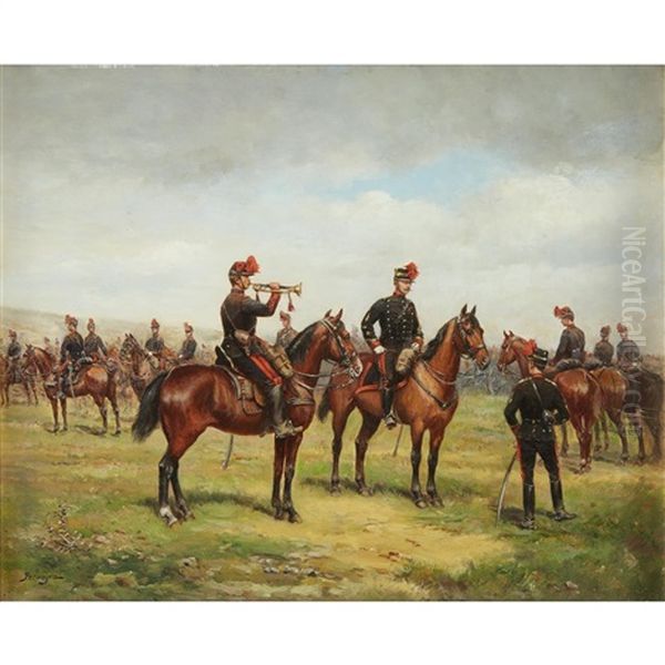 Military Maneuvers Oil Painting by Paul Emile Leon Perboyre