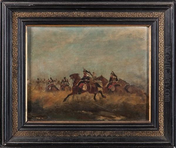 Choc De Cavalerie Oil Painting by Paul Emile Leon Perboyre