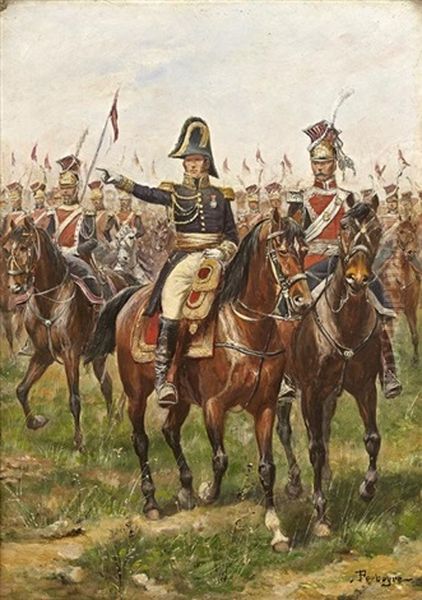 General Donnant Ses Ordres Au 1er Regiment De Lanciers De La Garde Imperiale Oil Painting by Paul Emile Leon Perboyre